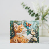 Katze, die versucht, einen Schmetterling in einer  Postkarte (Stehend Vorderseite)