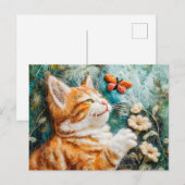 Katze, die versucht, einen Schmetterling in einer  Postkarte (Vorne/Hinten)