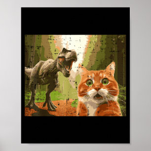 Katze Dinosaurier Trex Selfie Lustiges Meme Humor Poster