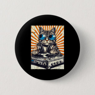 Katze DJ Kopfhörer Plattenspieler Vintage Musik Ed Button