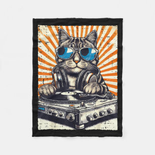 Katze DJ Kopfhörer Plattenspieler Vintage Musik Ed Fleecedecke