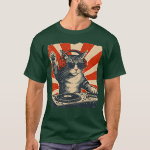 Katze Dj Kopfhörer-Plattenspieler Vintage Musik ED T-Shirt