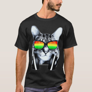 Katze DJ mit Sonnenbrille und Kopfhörern Musikkatz T-Shirt