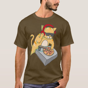 Katze DJ Pizza Coole Kitty Disc Jockey Lustige Mu T-Shirt