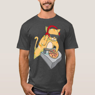 Katze DJ Pizza Coole Kitty Disc Jockey Lustige Mu T-Shirt