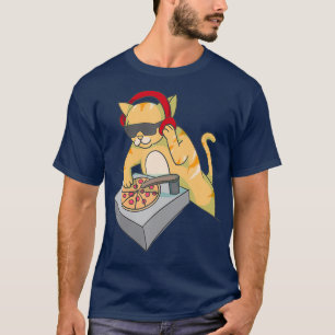 Katze DJ Pizza Shirt Coole Katze Disc Jockey Lust