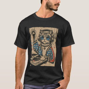 Katze DJ Plattenspieler Vintage Kätzchen Disco Mus T-Shirt