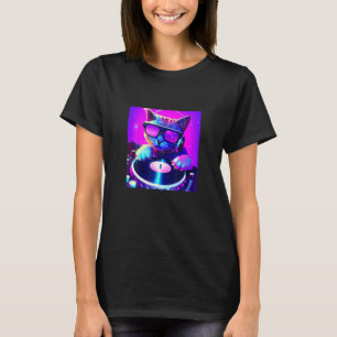 Katze DJ Vaporwave Ästhetik Männer Jungen Mädchen T-Shirt