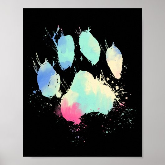 Katze Dog Paw Print Watercolor Rainbow Poster (Vorne)