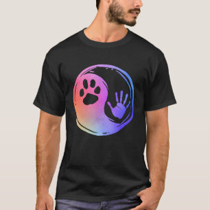 Katze Dog Paw Print Yin Yang Rainbow Hand Druckpfe T-Shirt
