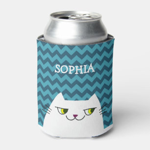 Katze Dosenkühler Monogramm Blau Chevron Cute