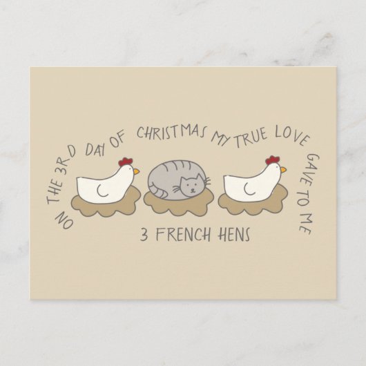Katze Dritter Tag 3 Französische Hennen Weihnachte Postkarte (Vorderseite)