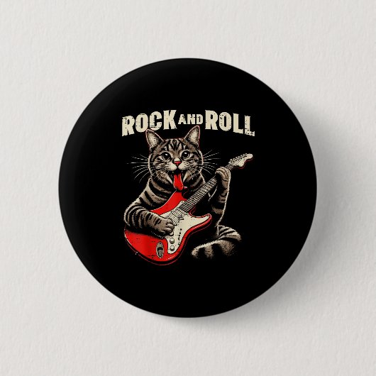 Katze E-Gitarre Rock And Roll Rocker Kätzchen Mich Button (Vorderseite)