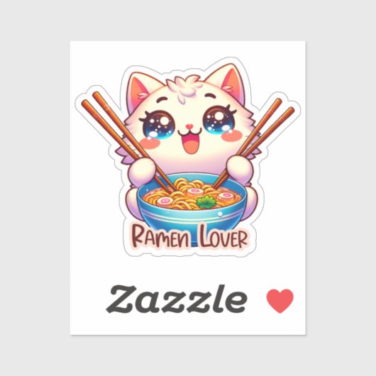 Katze Eating Ramen, Niedlich Kawaii, Katzenaufkleb Aufkleber (Blatt)