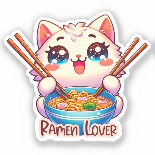 Katze Eating Ramen, Niedlich Kawaii, Katzenaufkleb Aufkleber (Vorderseite)