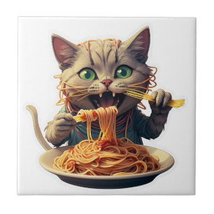 Katze Eating Spaghetti Fliese