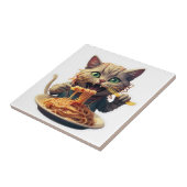 Katze Eating Spaghetti Fliese (Seite)
