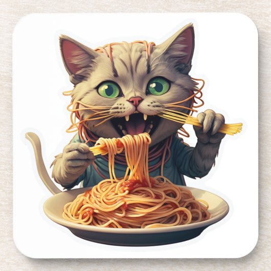 Katze Eating Spaghetti Getränkeuntersetzer (Vorderseite)