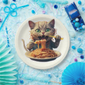 Katze Eating Spaghetti Pappteller (Party)