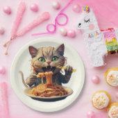 Katze Eating Spaghetti Pappteller (Party)