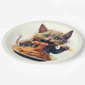 Katze Eating Spaghetti Pappteller (Schrägansicht)