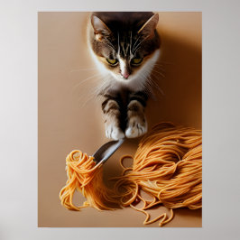 Katze Eating Spaghetti Poster