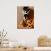 Katze Eating Spaghetti Poster (Küche)