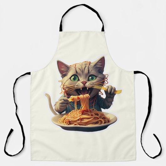 Katze Eating Spaghetti Schürze (Vorderseite)