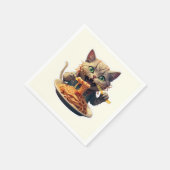 Katze Eating Spaghetti Serviette (Ecke)