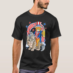 Katze Einhorn Meowica USA-Flagge Regenbogen Frohes T-Shirt