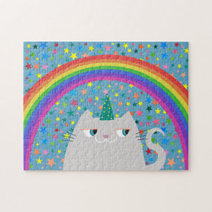 Katze Einhorn Puzzle Regenbogen Sterne Süßes Gesch