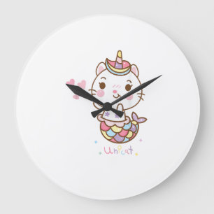 Katze Einhorn Shirt - Unikat Meerjungfrau Katze Ic Große Wanduhr