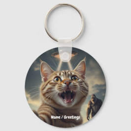 Katze Einnahme von Selfie mit UFO und Bigfoot Funn Schlüsselanhänger