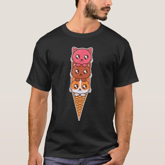 Katze Eiscreme-Kegel, Kitty Meow Tee Süße Katze (Vorderseite)