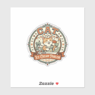 Katze Eisdiele Katze Eisdiele Katze Vint Aufkleber