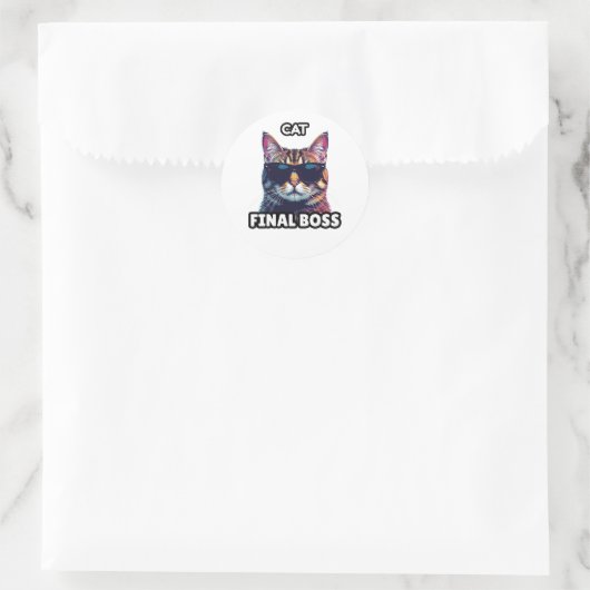 Katze Endboss Runder Aufkleber (Tasche)
