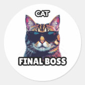 Katze Endboss Runder Aufkleber (Vorderseite)