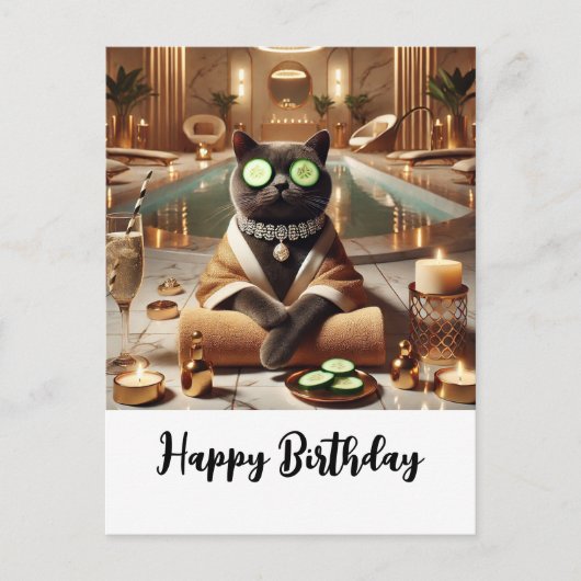 Katze entspannt sich im Wellness-Center Postkarte (Vorderseite)