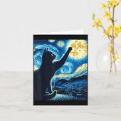 Katze erreicht Mond Sternennacht Lustiges Kätzchen Karte (Gelbe Blume)