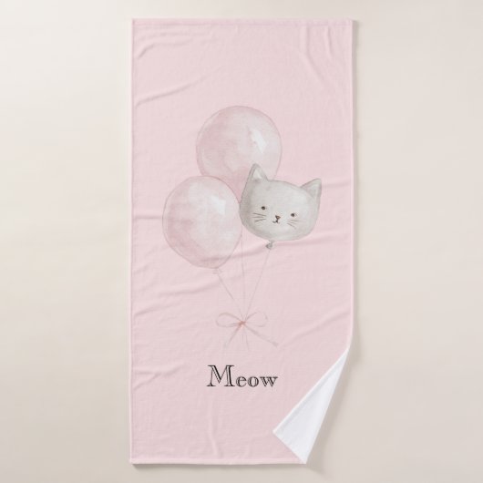 Katze Erröten Rosa Luftballons   Badehandtuch (Badehandtuch)
