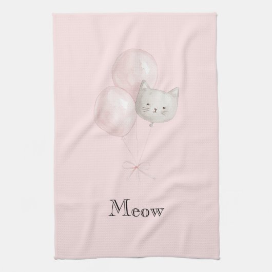 Katze Erröten Rosa Luftballons   Geschirrtuch (Vertikal)