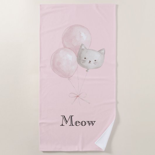 Katze Erröten Rosa Luftballons Strandtuch (Vorderseite)