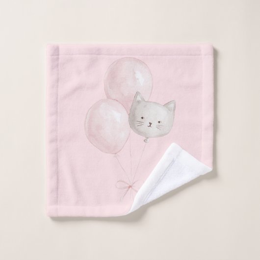 Katze Erröten Rosa Luftballons Waschlappen (Waschlappen)