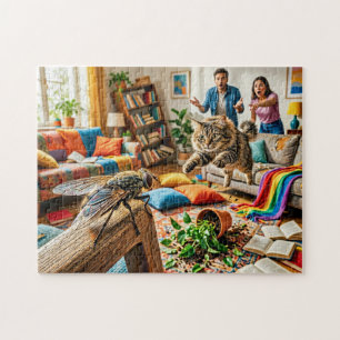 Katze erzeugt Chaos beim Fliegenjagen Puzzle