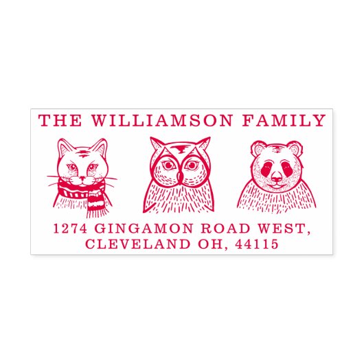 Katze, Eule und Panda Bären Rücksendeadresse Permastempel (Design)