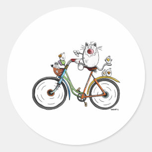 Katze fährt ein buntes Fahrrad - Katzen - Geschenk Runder Aufkleber