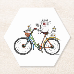 Katze fährt ein buntes Fahrrad - Katzen - Geschenk Untersetzer