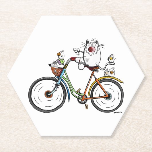 Katze fährt ein buntes Fahrrad - Katzen - Geschenk Untersetzer (Vorderseite)