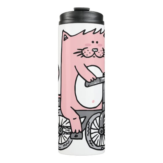 Katze fährt Fahrrad Thermosbecher (Vorderseite)