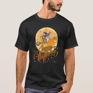 Katze fährt mit Hexe auf Schrotflinte Mond Vintage T-Shirt